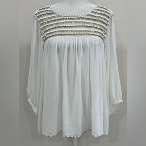 Spade & Heart Size M Oversized White Boho Tunic Blouse